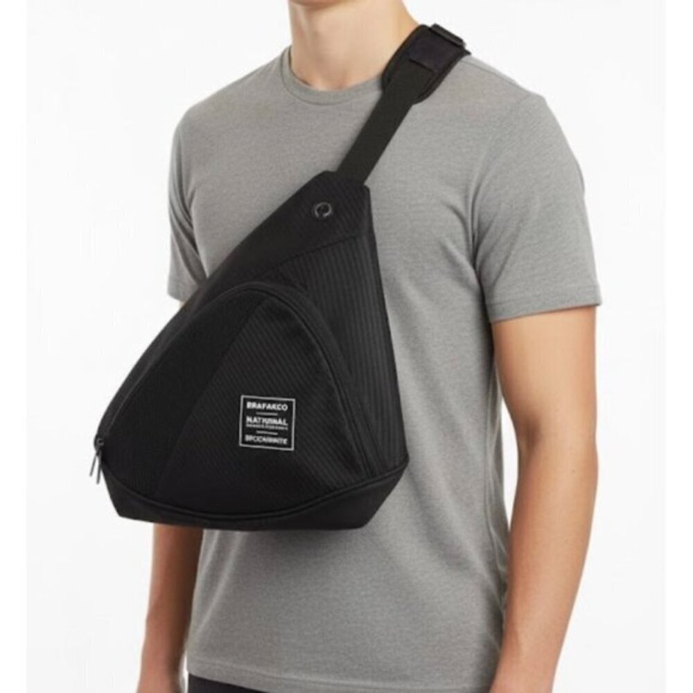 BRAFASCO NATIONAL Men's Black Sling Bag Crossbody Backpack Medium